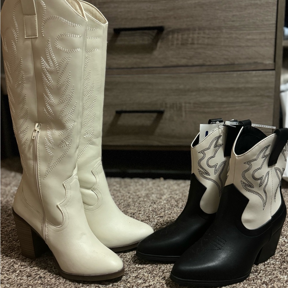Stylish White and Black Western Boots